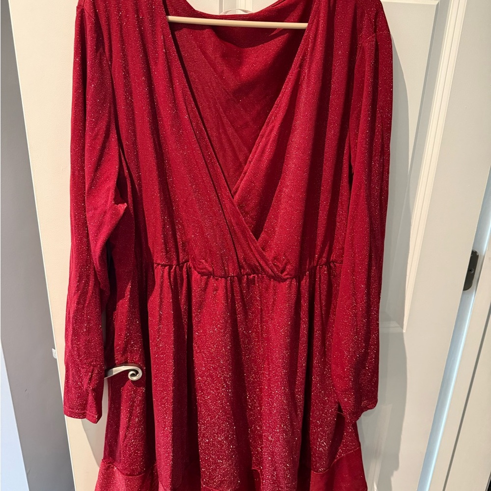 Red Glitter Long Sleeve Dress wine colored sparkle